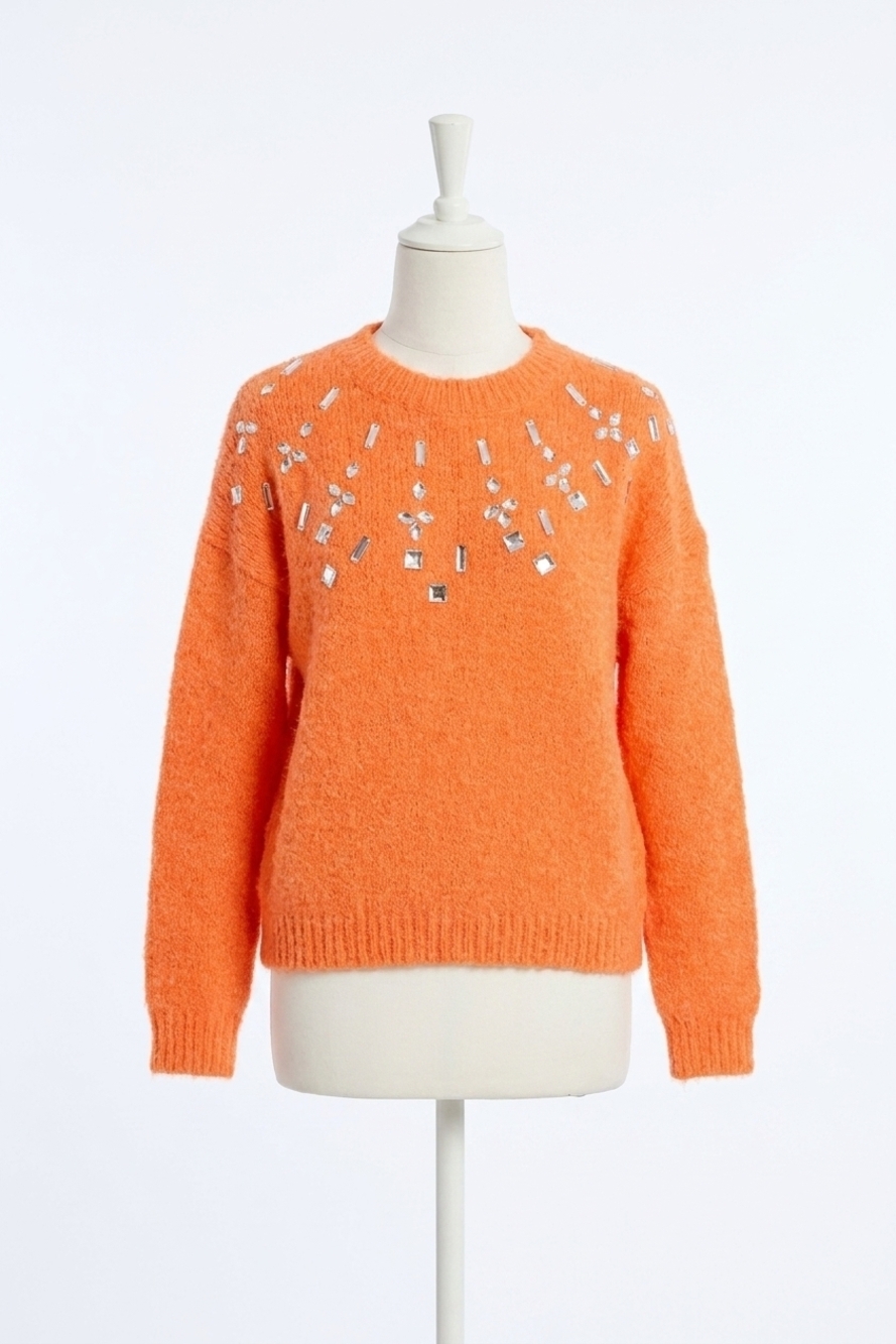 NEW MOLLY BRACKEN ts bejeweled sweater in orange